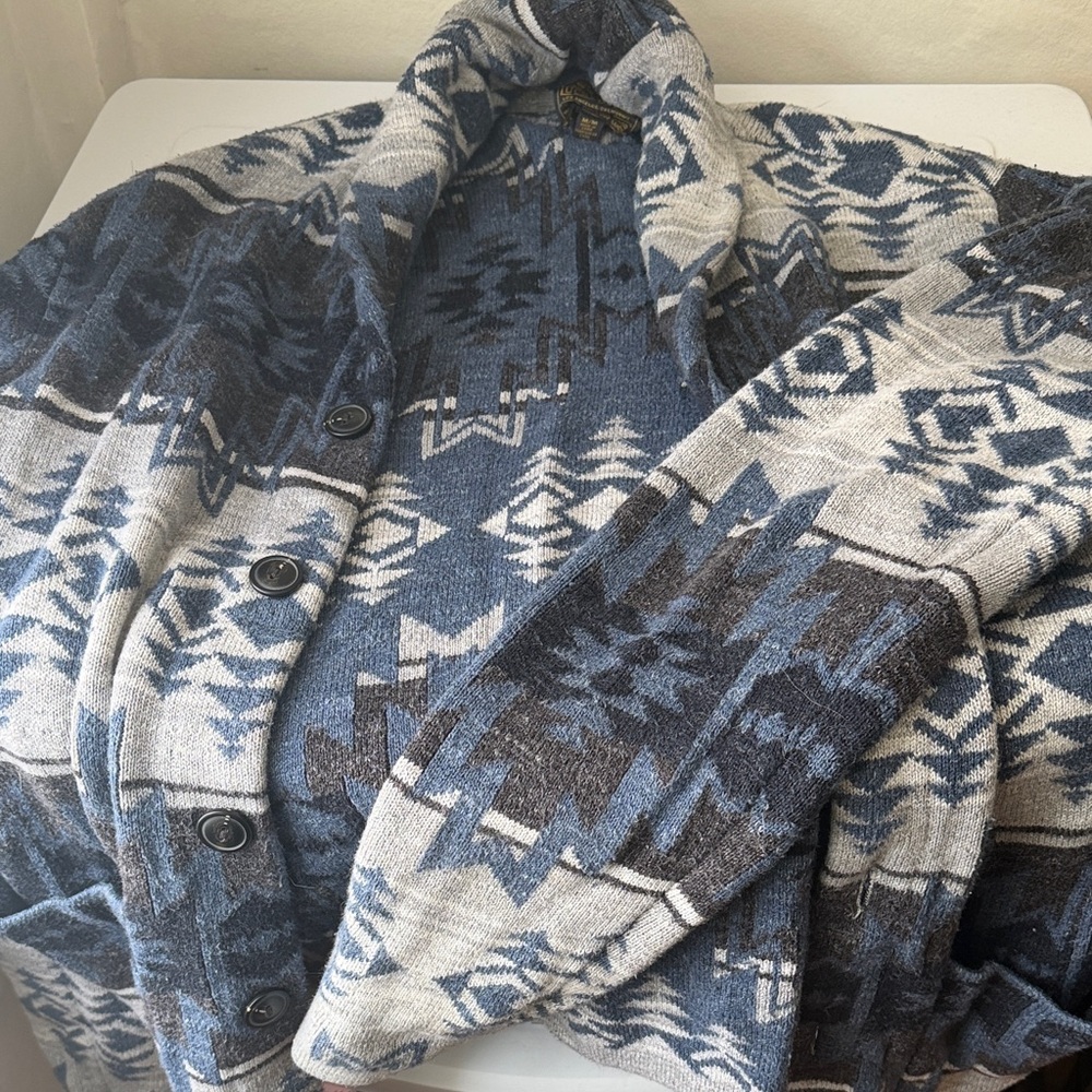 Lucky Brand Blue and Gray Patterned Cardigan